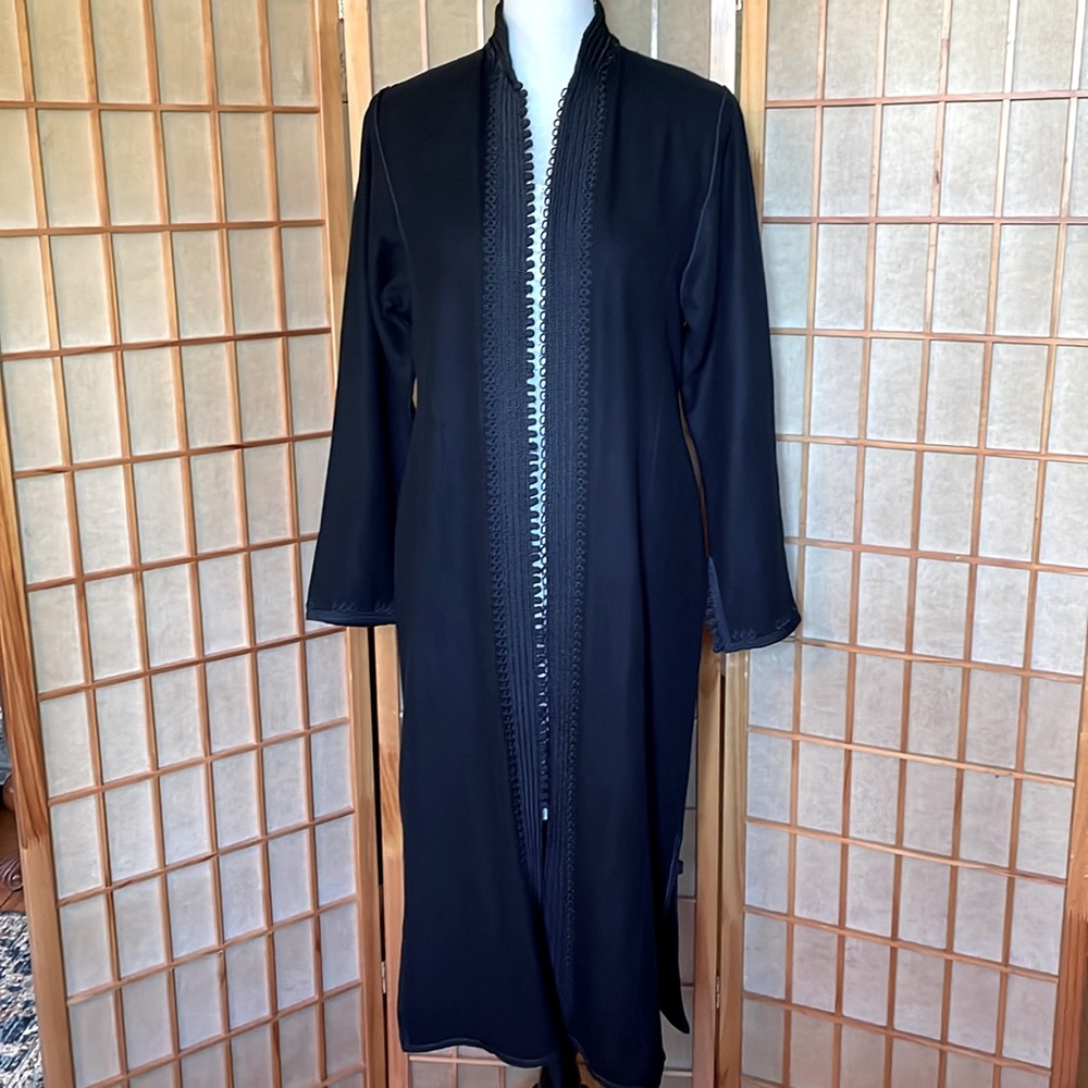 Coat Duster Black Dress Coat Braided Embroidered Trim Long Sleeves Evening Coat